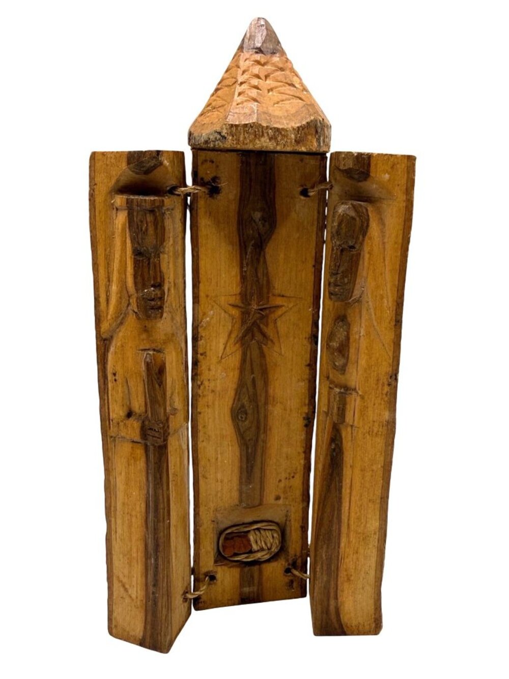 Triptych Nativity Scene Hand Carved Olive Wood Kenya Folk Art Folding Panels
